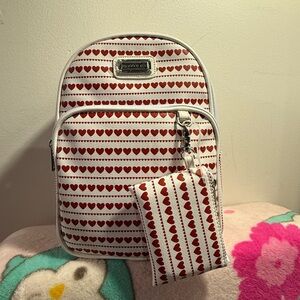 Madden Girl Red Hearts print min backpack with wallet NWT